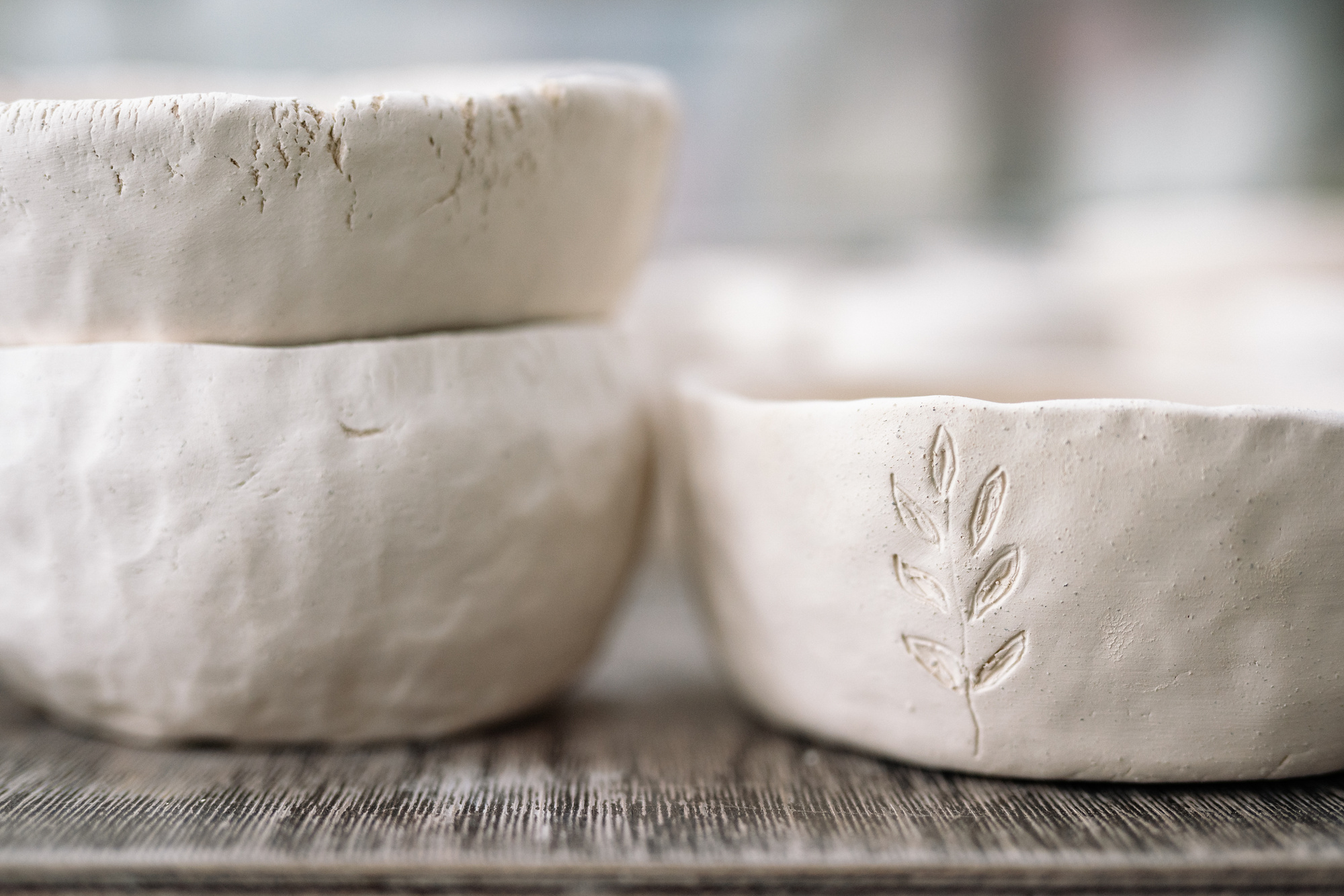 Close-Up Shot of White Clay Pots